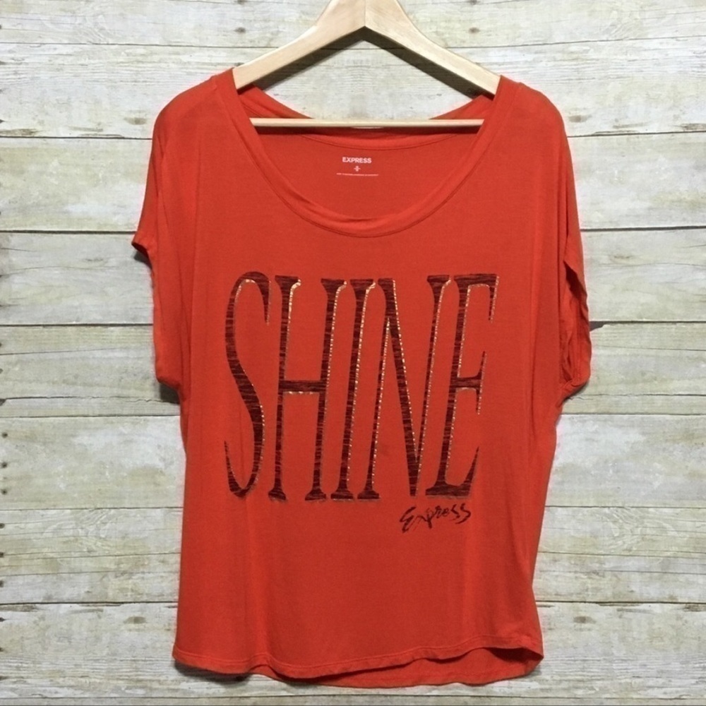 EXPRESS metallic “Shine” red gold graphic tee size medium